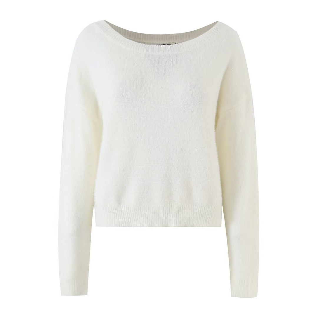 Women's Cozy Oversized Sweater with Wide Boat Neck Drune