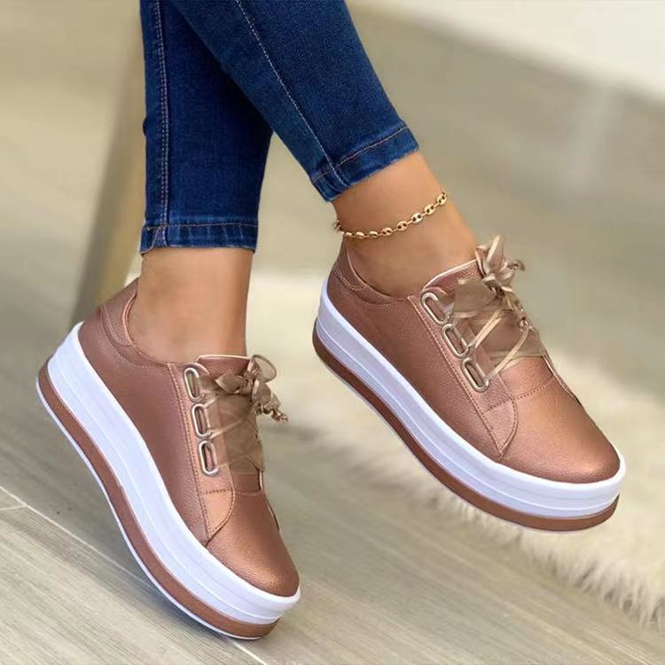 Women Low-Cut Wedge Sneakers with Metallic Finish and Extra High Platform Sole Mune Fashion
