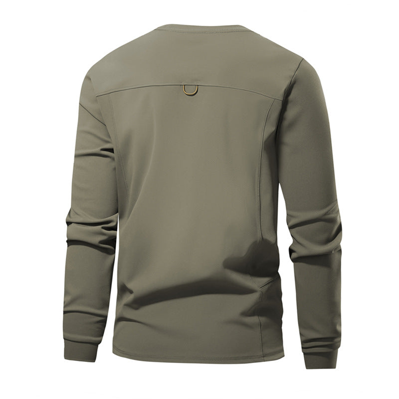 Men's Breathable Long Sleeve Technical Shirt with Round Neck and Side Utility Pocket Mune Fashion
