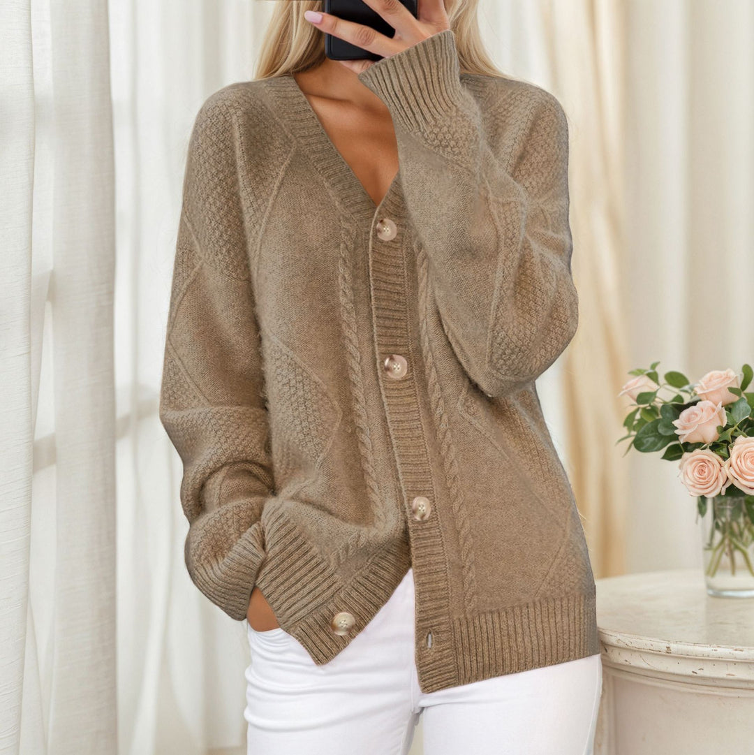 Ladies' oversized knit cardigan with V-neck and pearl buttons Mune Fashion