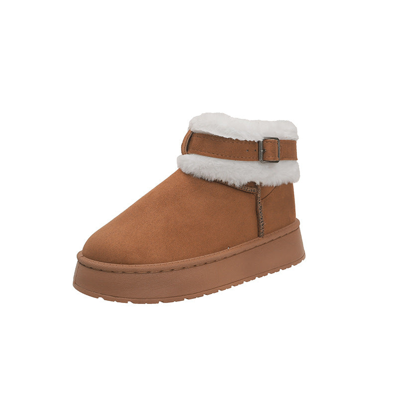 Women Insulated Short Ankle Boots with Teddy Fleece Lining, adjustable buckle strap and treaded rubber sole Mune Fashion
