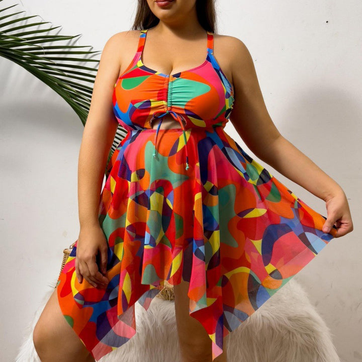 Women's versatile beach dress with fashionable cut and colorful pattern Mune Fashion
