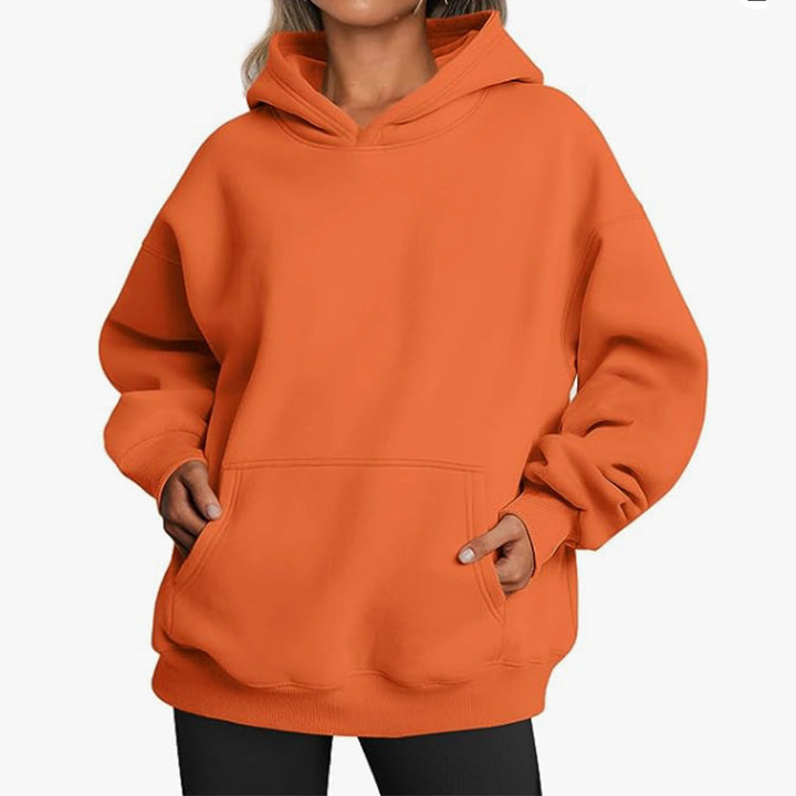Women's nan Relax-Fleece Hoodie with Kangaroo Pocket, extended back and dropped shoulder Mune Fashion