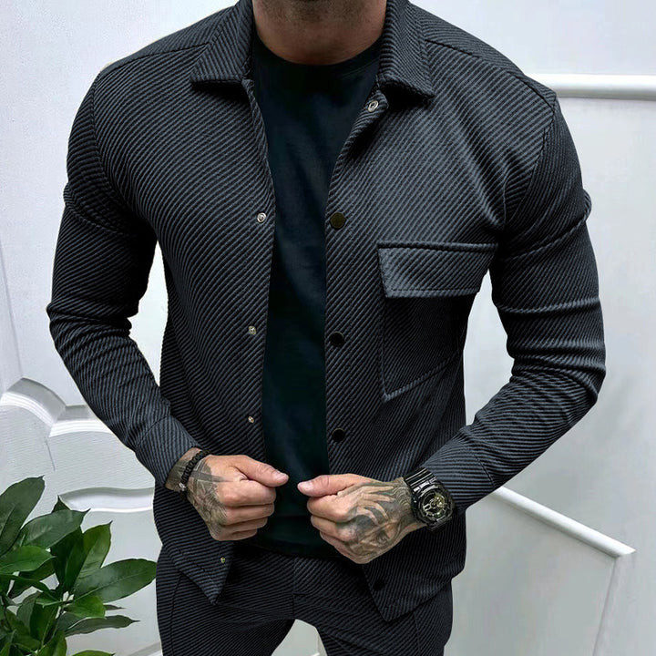 Men's nan urban shirt jacket set in textured cord look with chest flap and narrow fit Mune Fashion