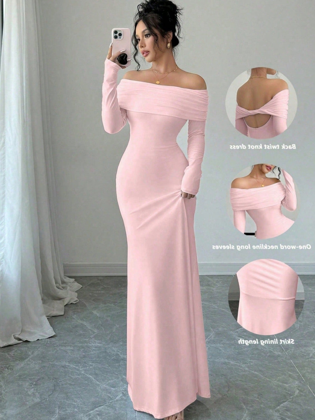 Ladies Elegant and form-fitting Off-Shoulder Maxi Dress with long sleeves Mune Fashion
