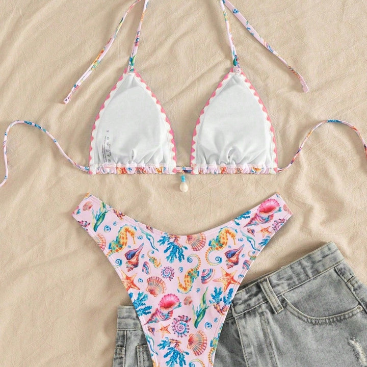 Women Triangle Bikini with Maritime Pattern Mune Fashion