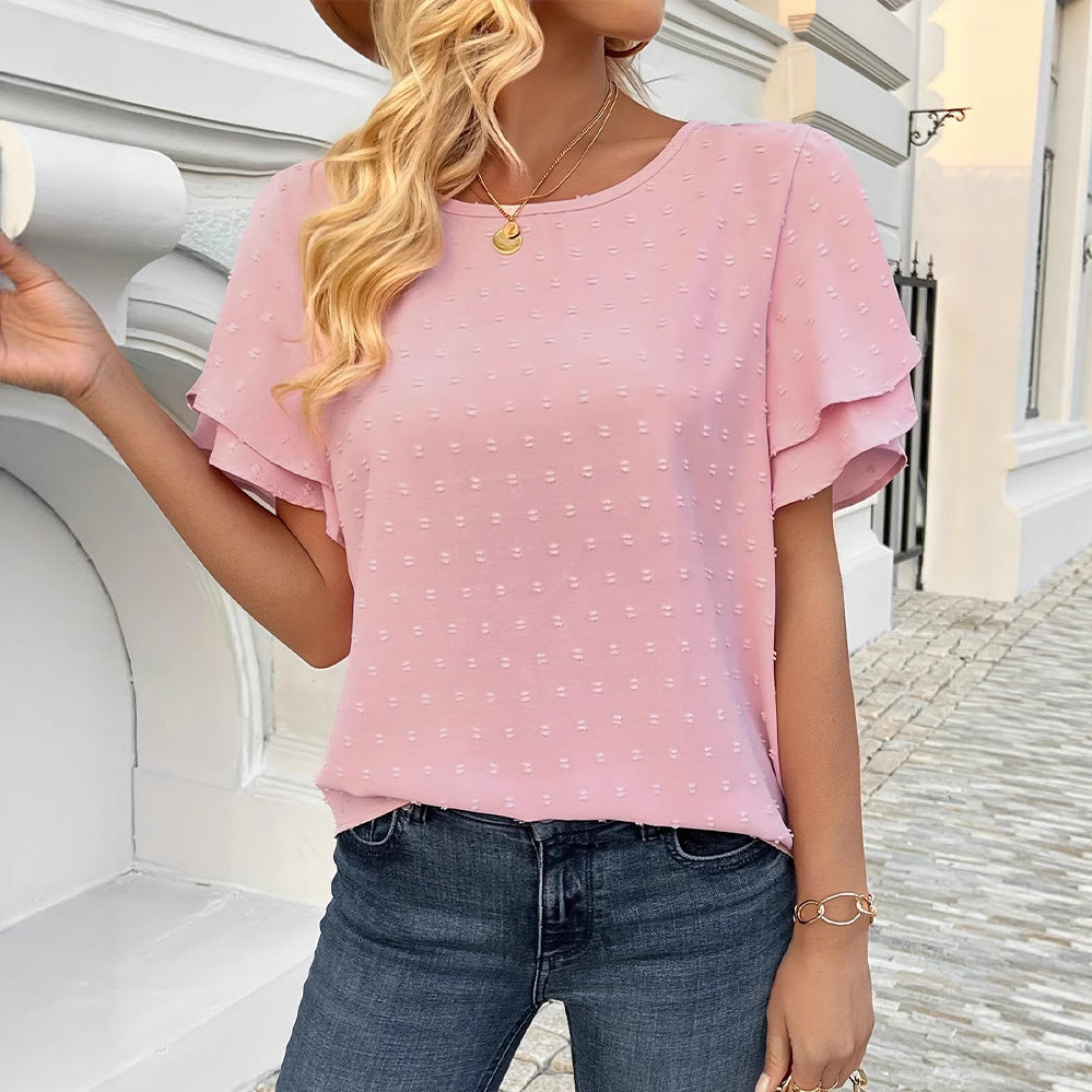 Ladies nan lightweight crêpe blouse with raised dot structure and double-layered ruffle sleeves Mune Fashion