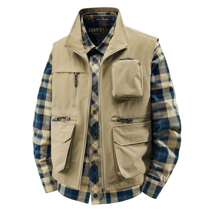 Men's Field Utility Vest with contrasting chest pocket, organizer pouches and sturdy front zipper Mune Fashion