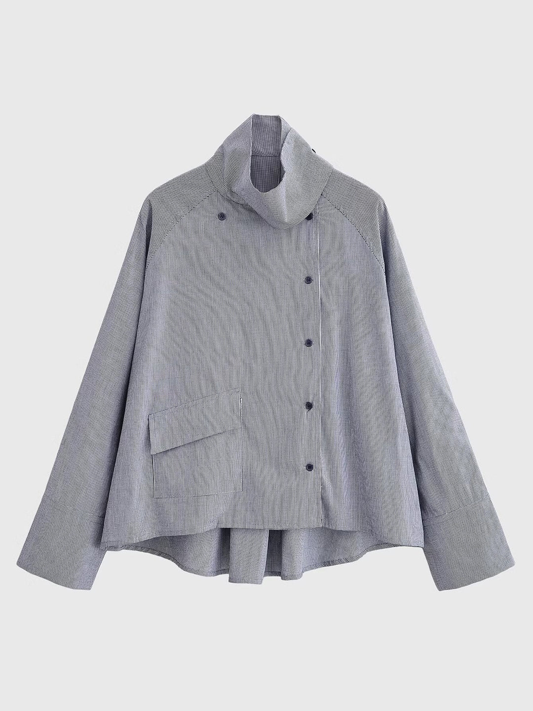 Women lightweight oversized shirt jacket with high funnel collar and asymmetrical button placket Mune Fashion