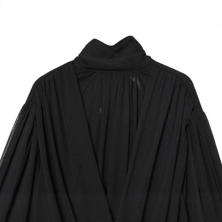 Women's draped cropped top with turtleneck and balloon sleeves Mune Fashion