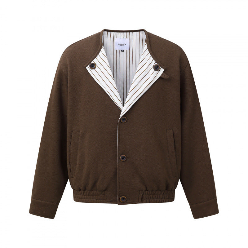 Men's short jacket without collar with striped inner lining and elastic hem Mune Fashion