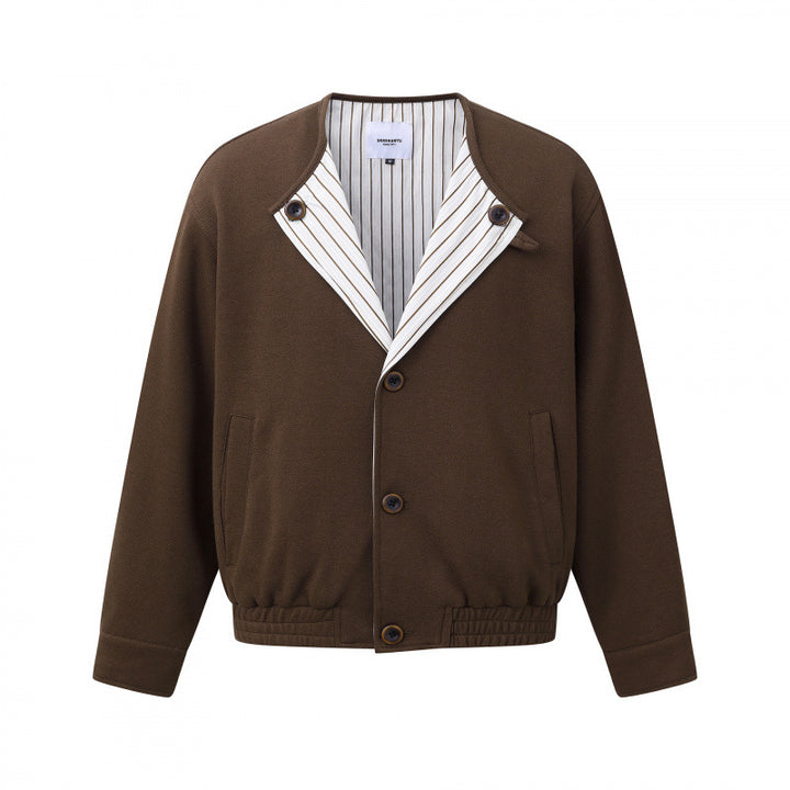 Men's short jacket without collar with striped inner lining and elastic hem Mune Fashion