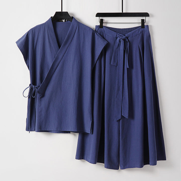 Women's Kimono Loungewear Set with Wrap Top and Wide Palazzo Pants Mune Fashion