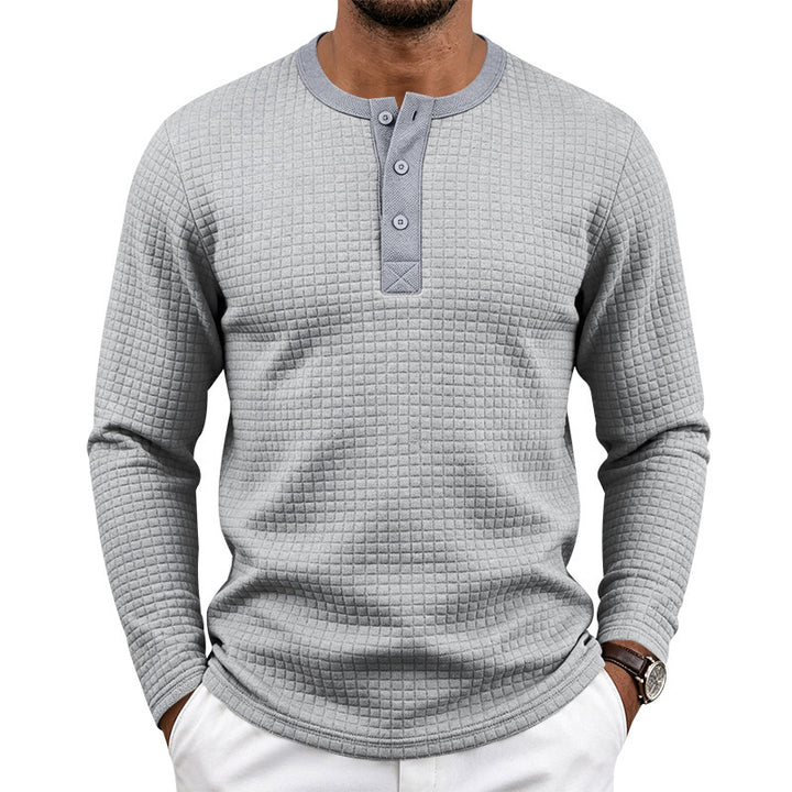 Men's Textured Thermal Henley Long Sleeve Shirt with Waffle Texture and Rounded Hem Mune Fashion