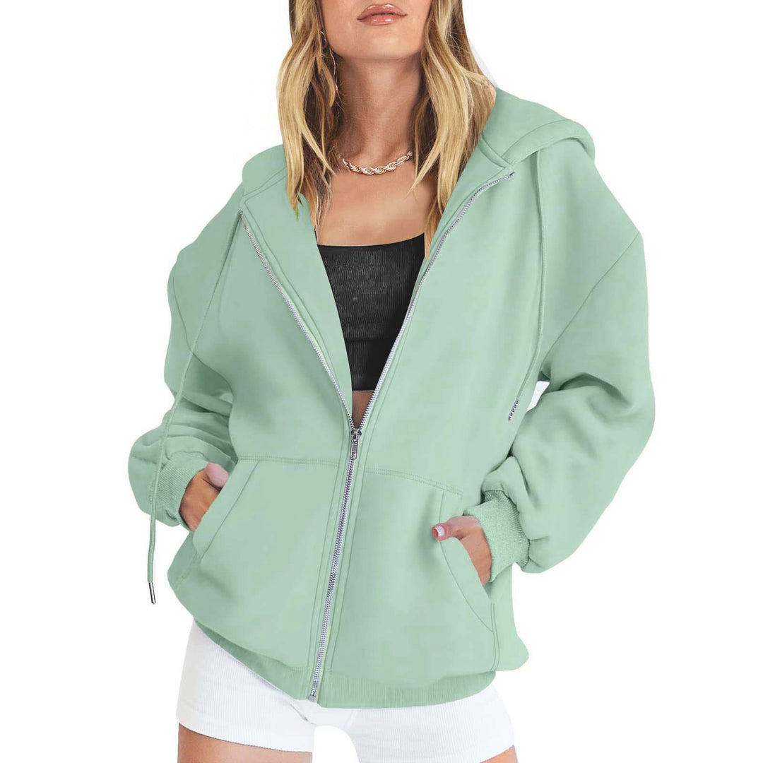 Women's Fleece Zip Jacket in Oversized Style with Hood, Kangaroo Pockets and Elastic Hem Mune Fashion