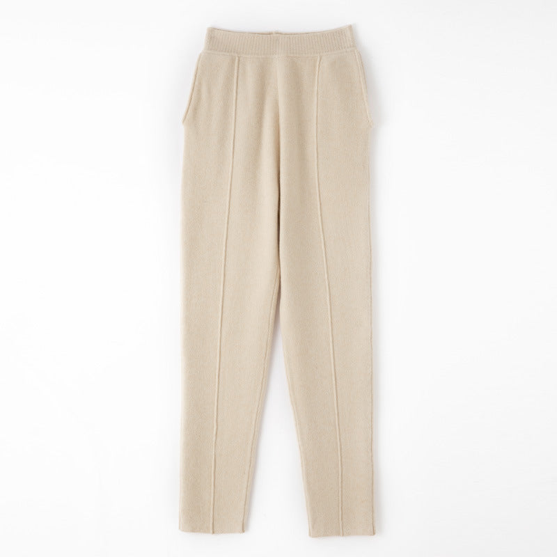 Ladies knit trousers with slim fit, elastic waistband and crease Mune Fashion