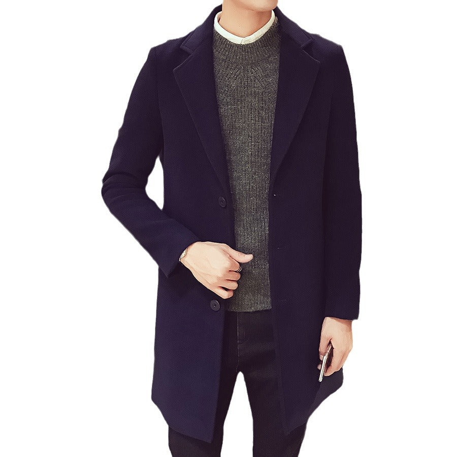 Men's elegant single-breasted coat made of wool blend with narrow lapels and warming lining Mune Fashion
