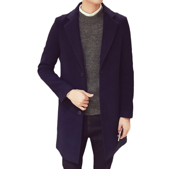 Men's elegant single-breasted coat made of wool blend with narrow lapels and warming lining Mune Fashion