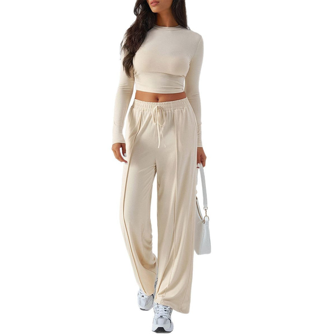 Ladies wide lounge pants with elastic drawstring waistband and flowing jersey quality Mune Fashion