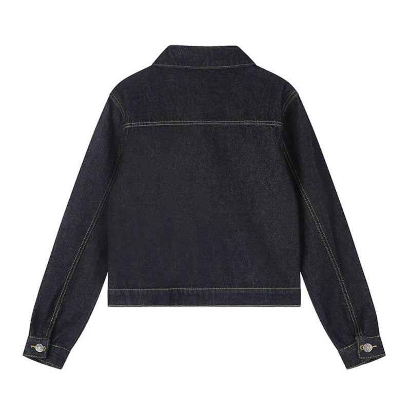 Women's Boxy Jeans Jacket with Patch Pockets and Visible Contrast Seams Mune Fashion