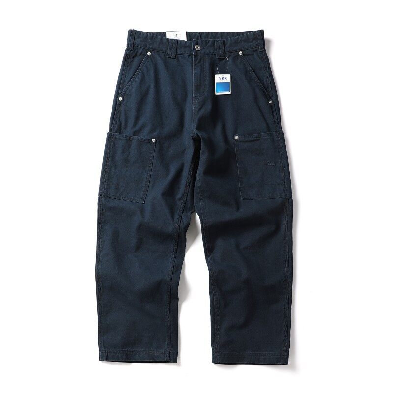 Men's Wide Canvas Cargo Pants with Large Patch Leg Pockets and Relaxed Baggy Cut Mune Fashion