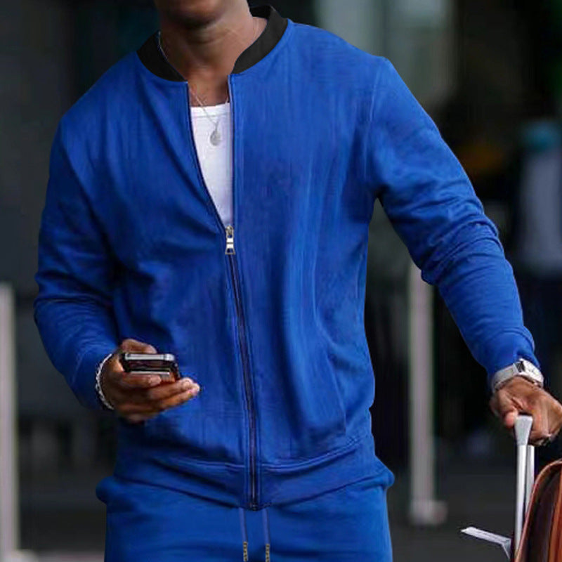 Men's minimalist bomber jacket with full-zip, ribbed stand collar & side pockets Mune Fashion