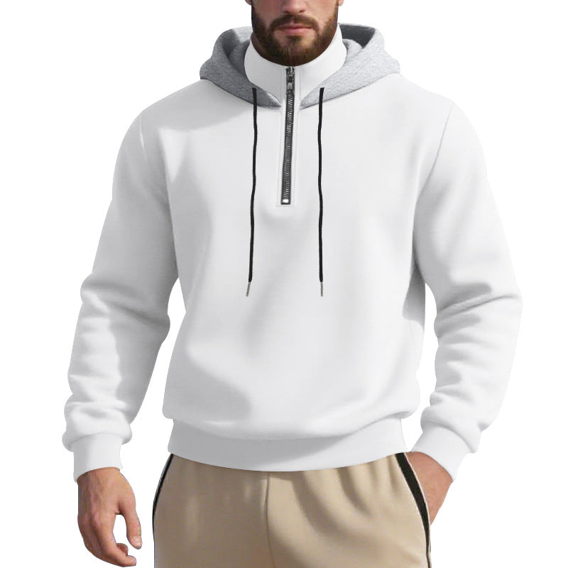 Men's half-zip hoodie with contrasting inner hood, drawstring, and ribbed cuffs Mune Fashion