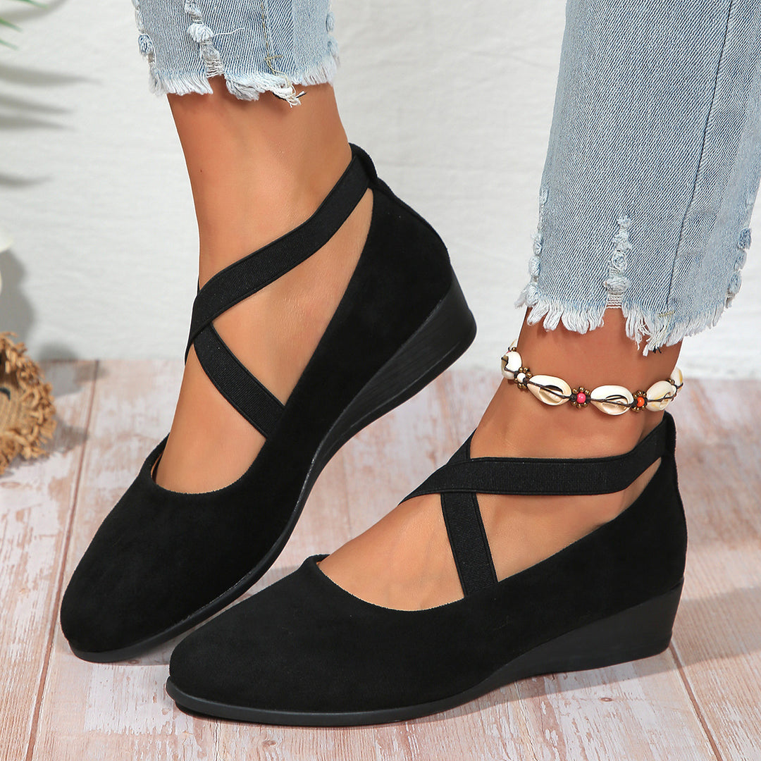 Ladies Slip-on Wedge Ballerina with Low Wedge Heel and Padded Comfort Insole Mune Fashion