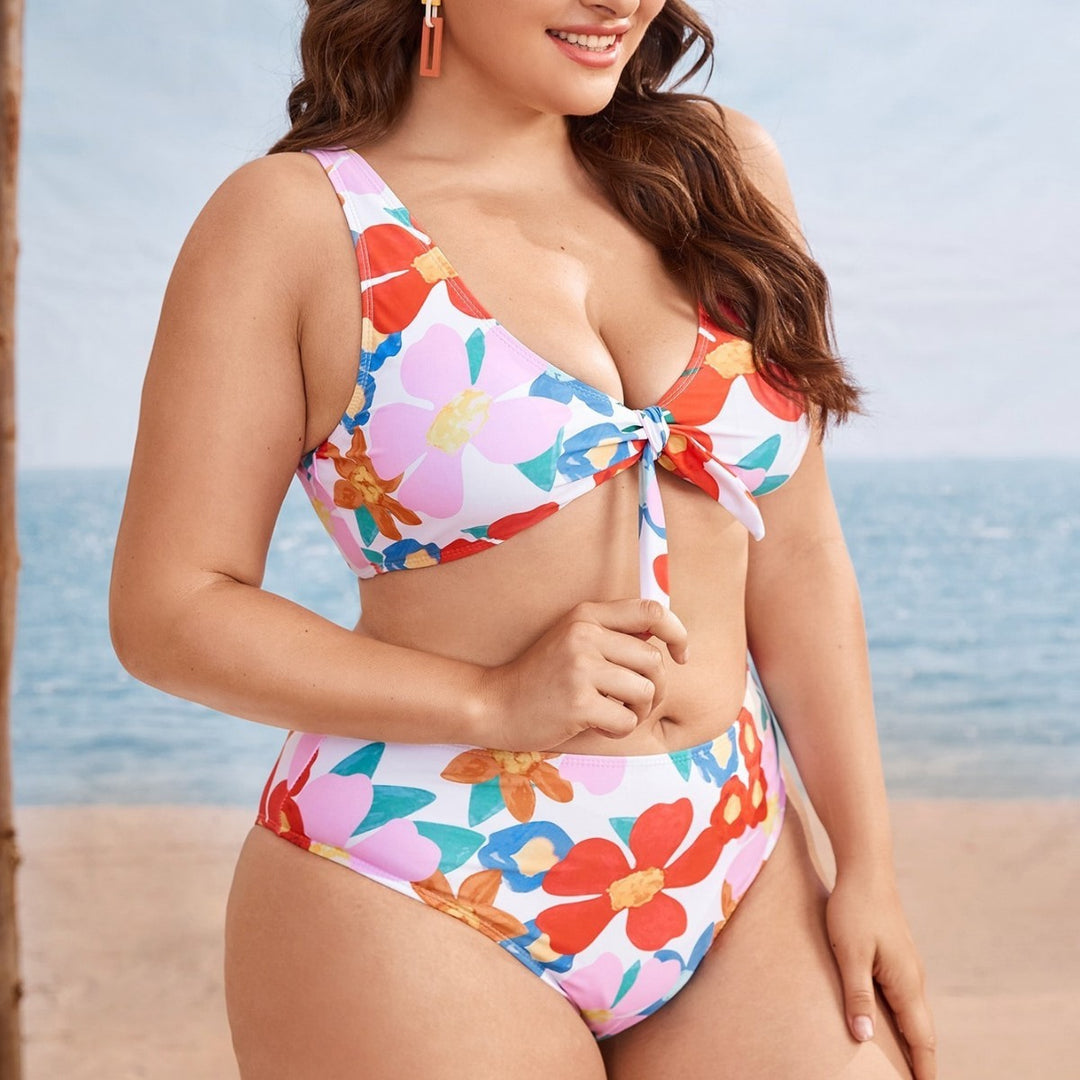 Women's Bikini Set with Floral Design and Adjustable Knot Mune Fashion