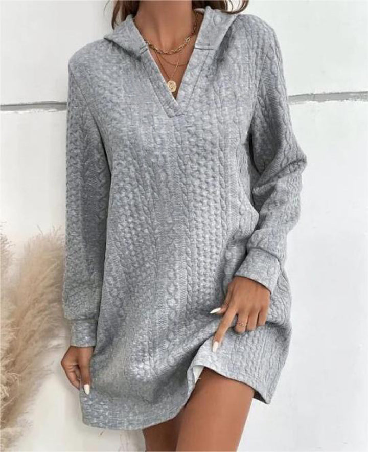Women's Casual Textured Hoodie Knit Dress in Tunic Cut Mune Fashion
