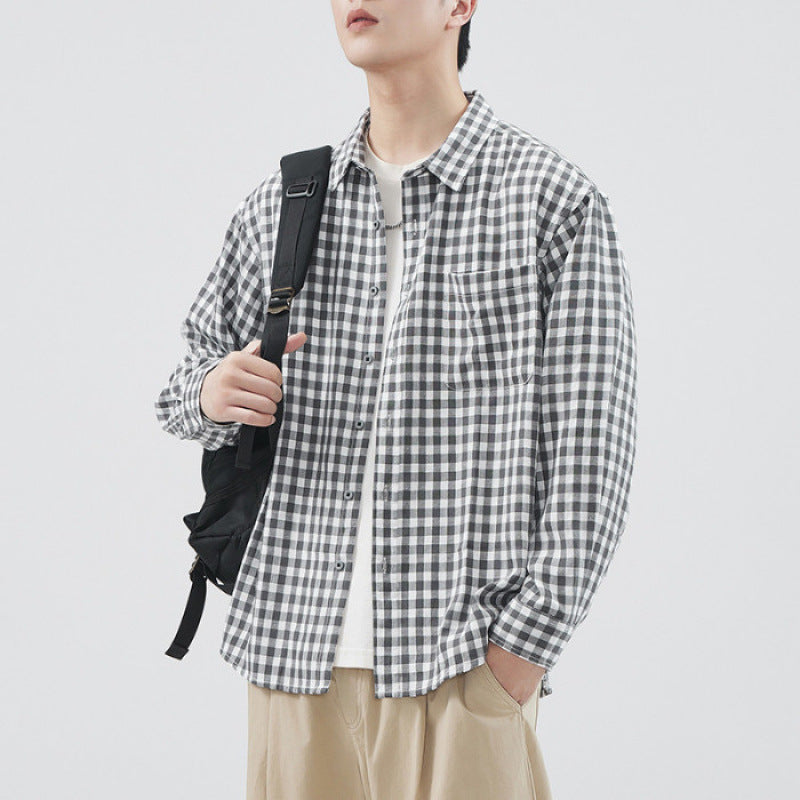 Men's Checkered Overshirt-Jacket made of Cotton Blend with Chest Pocket and Loose Fit Mune Fashion