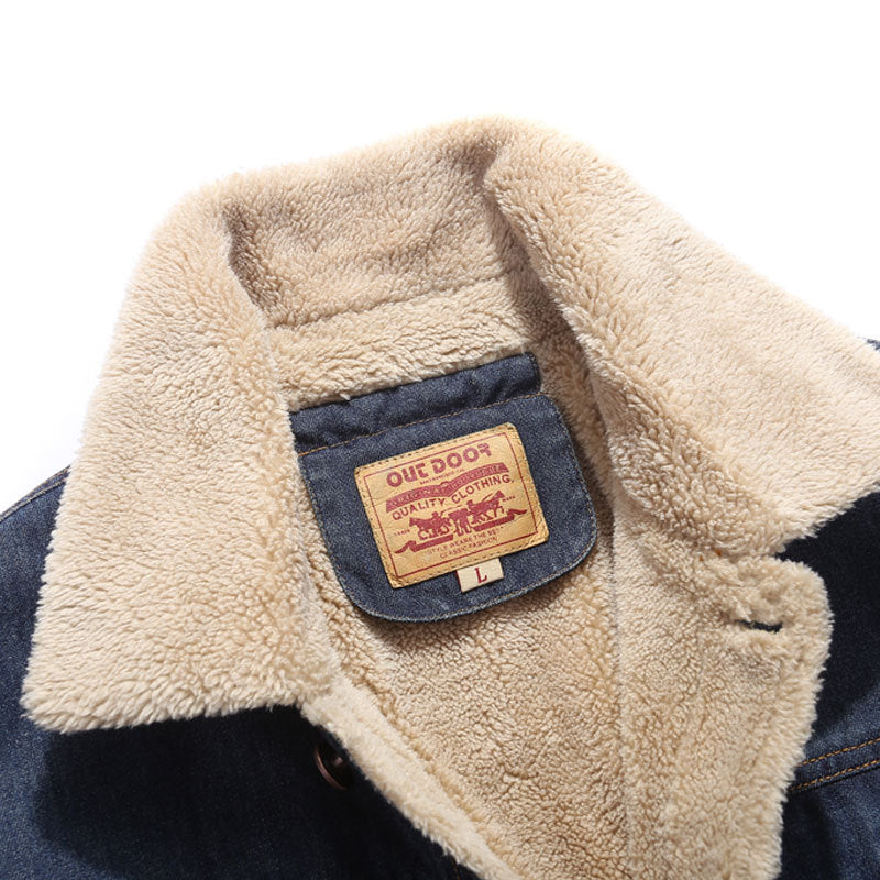 Men's denim worker jacket with warming teddy fleece lining and sherpa collar Mune Fashion