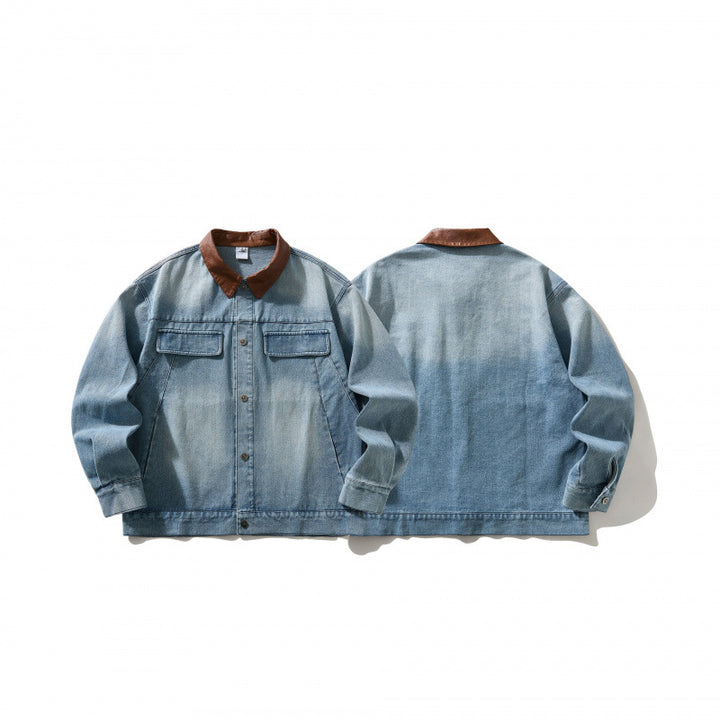 Men's denim jacket in worker look with contrast collar Mune Fashion