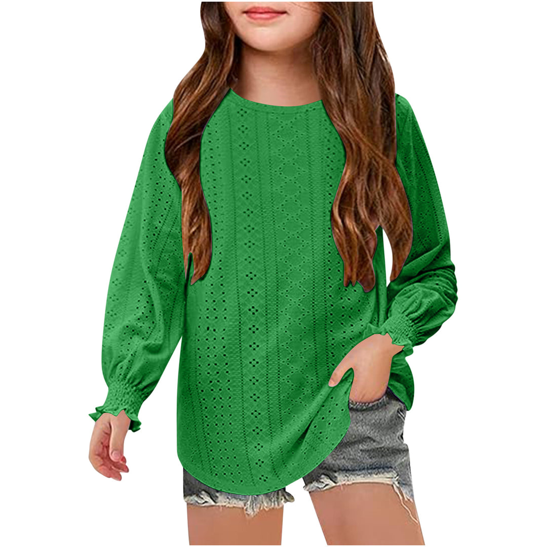 Women's Openwork Oversized Pullover Shirt with Balloon Sleeves and Ruffle Cuffs Mune Fashion