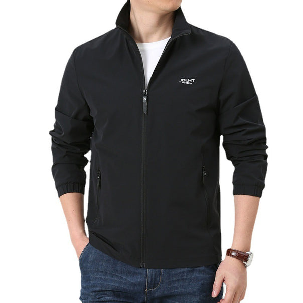 Men's Lightweight Windproof Zip-Up Blouson Jacket with Stand-Up Collar and Elastic Cuffs Mune Fashion