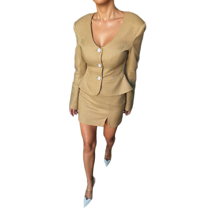 Women Fitted Peplum Blazer and Mini Pencil Skirt Set Mune Fashion