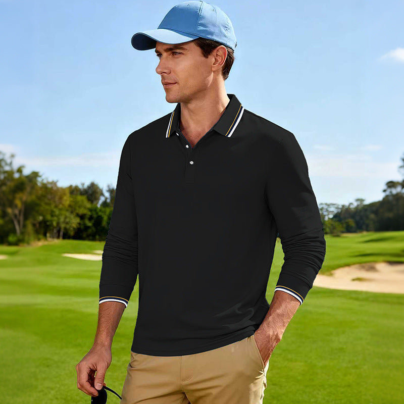 Men's Golf Performance Polo Shirt Long Sleeve Breathable with Contrast Collar Mune Fashion