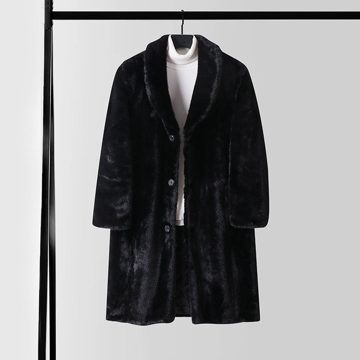 Men's faux fur coat with shawl collar, quilted lining and classic button placket Mune Fashion