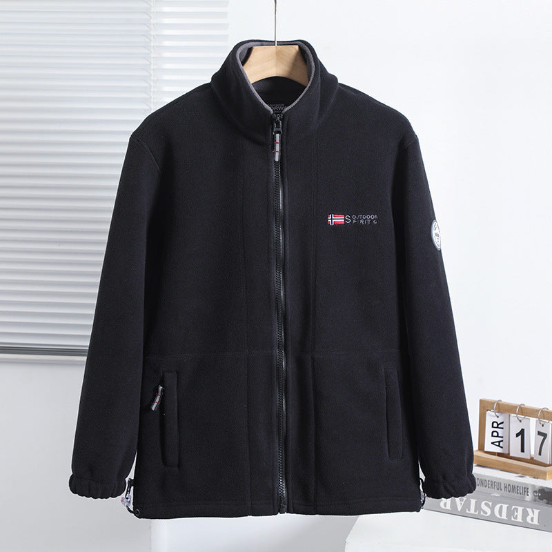 Men's fleece jacket with stand-up collar, full-length zipper, and elastic cuffs Mune Fashion