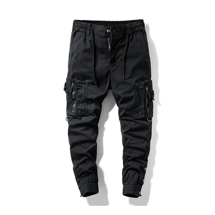Men's Multifunctional Cargo Jogging Pants with Drawstring Waistband, Zipper Pockets, and Adjustable Ankle Cuffs Mune Fashion