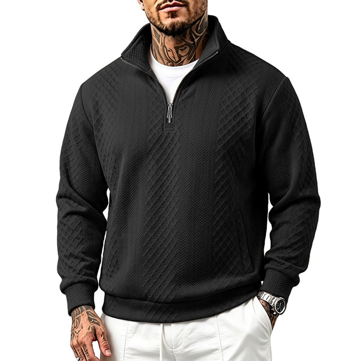 Men's troyer sweatshirt with fine diamond structure, half zip and side pockets Mune Fashion