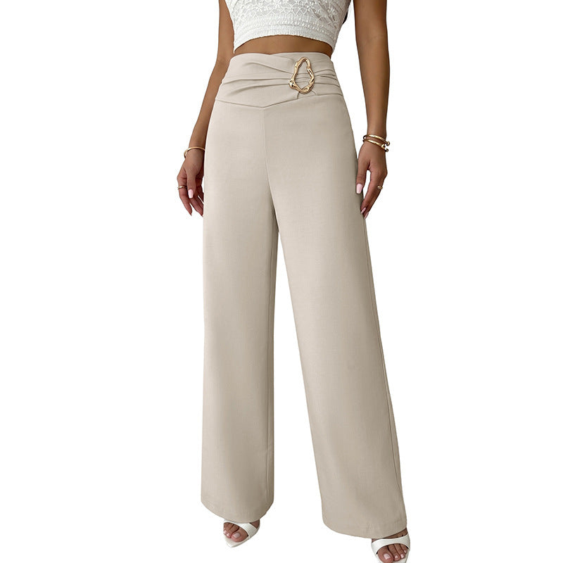 Women's Wide-Leg Pants with High Waist and Decorative Belt Mune Fashion