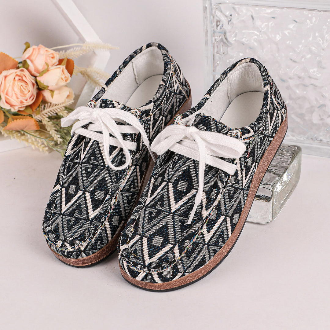 Women Patterned Comfort Moccasins with Wedge Sole and Colorful Band Mune Fashion