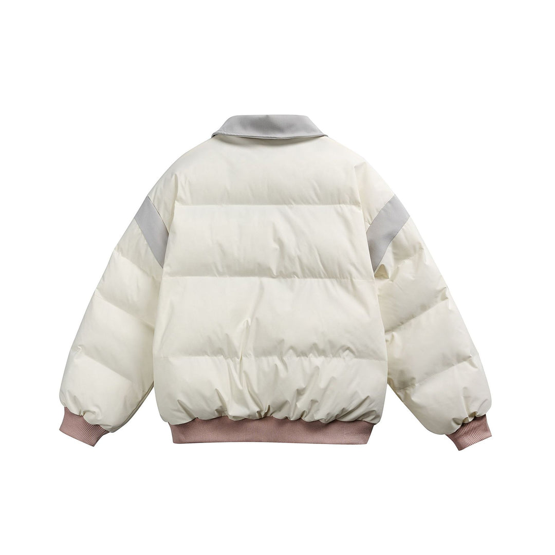 Women's short padded blouson jacket with contrasting collar and embroidery details Mune Fashion