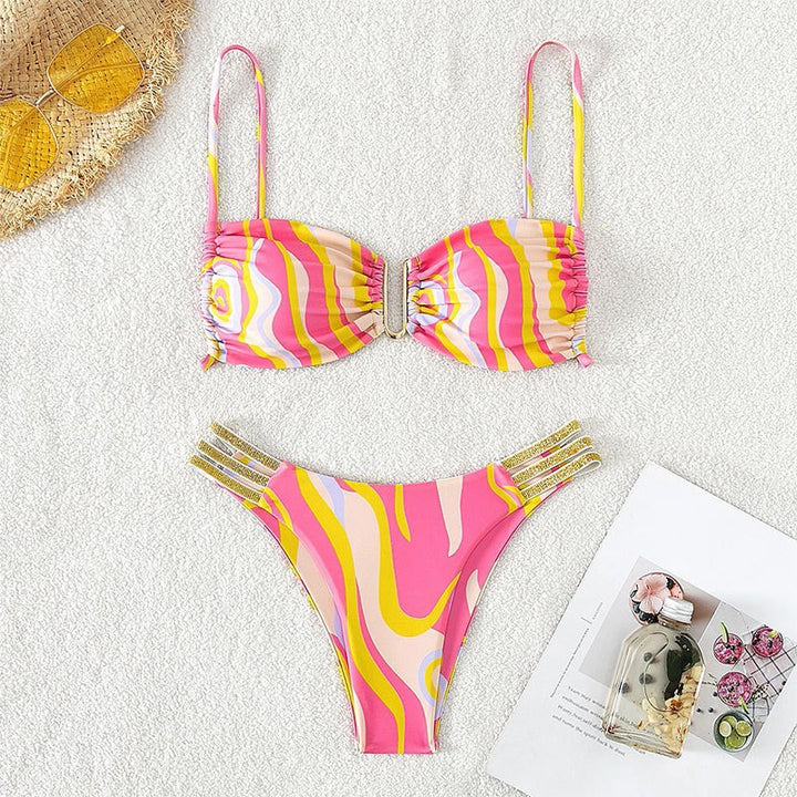 Women's Triangle Bikini with elegant ruffle detail and glittering straps Mune Fashion