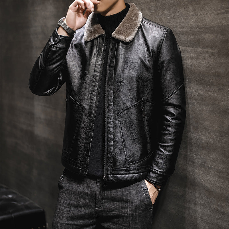 Men's Leather-Look Pilot Jacket with Teddy Collar and Concealed Zip Mune Fashion