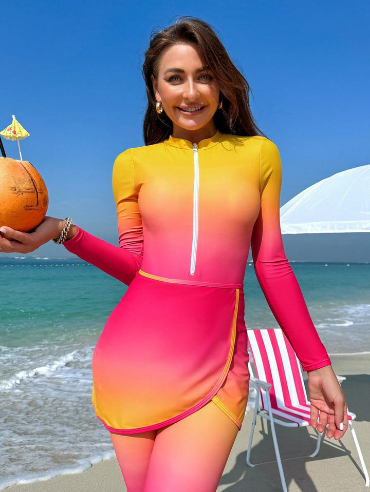 Women's sporty rash guard with zipper and elegant wrap detail Mune Fashion