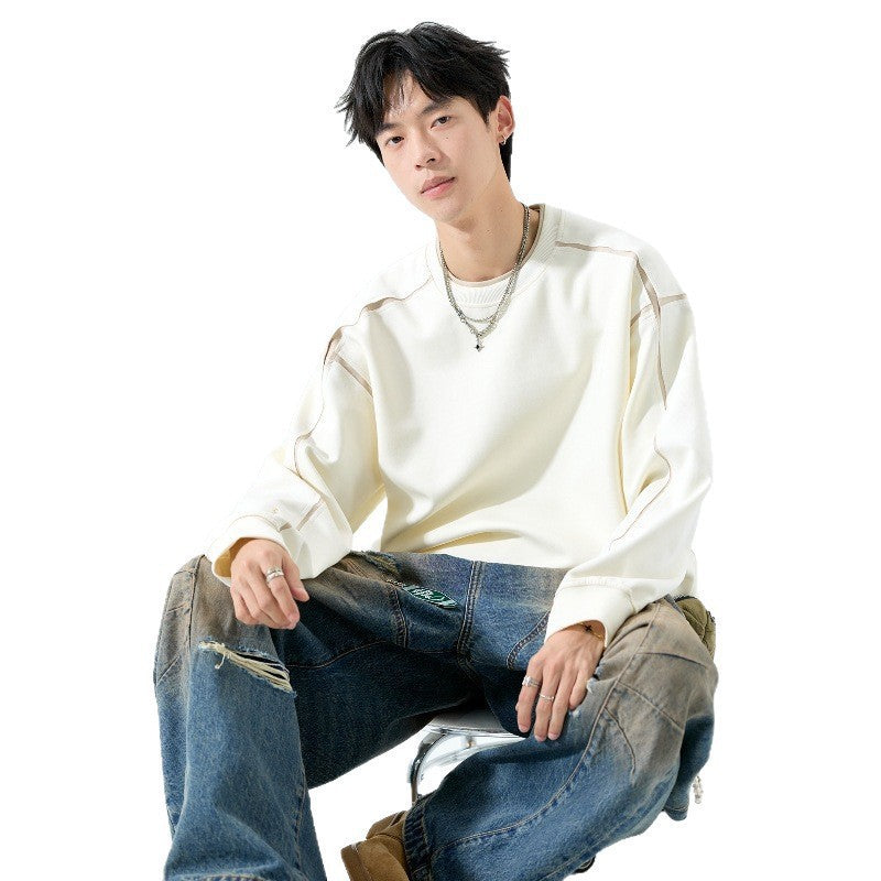 Men's Oversize Sweatshirt with Contrast Stitching and Round Neck