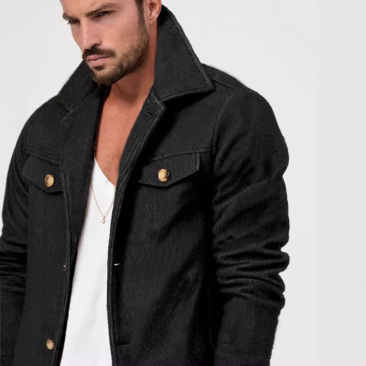 Men's Boucle Worker Jacket with Chest Pockets and Applied Buttons Mune Fashion