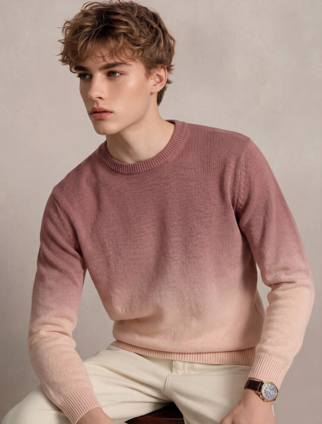 Men's fine knit sweater with dip-dye effect and round neckline Mune Fashion
